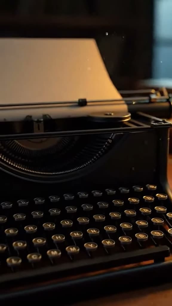 A vintage typewriter typing the word DREAM in glowing letters